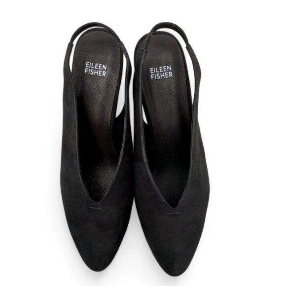 Eileen Fisher Women's Size 9 Black Moddie Nubuck Slingback Block Heel Pumps - Picture 8 of 11